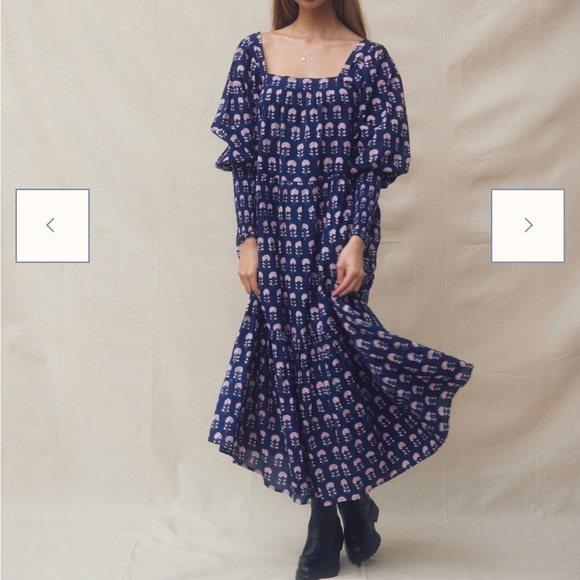NWT Ophelia & Indigo Lulu Dress Navy Hydrangea Block Print - Picture 3 of 9